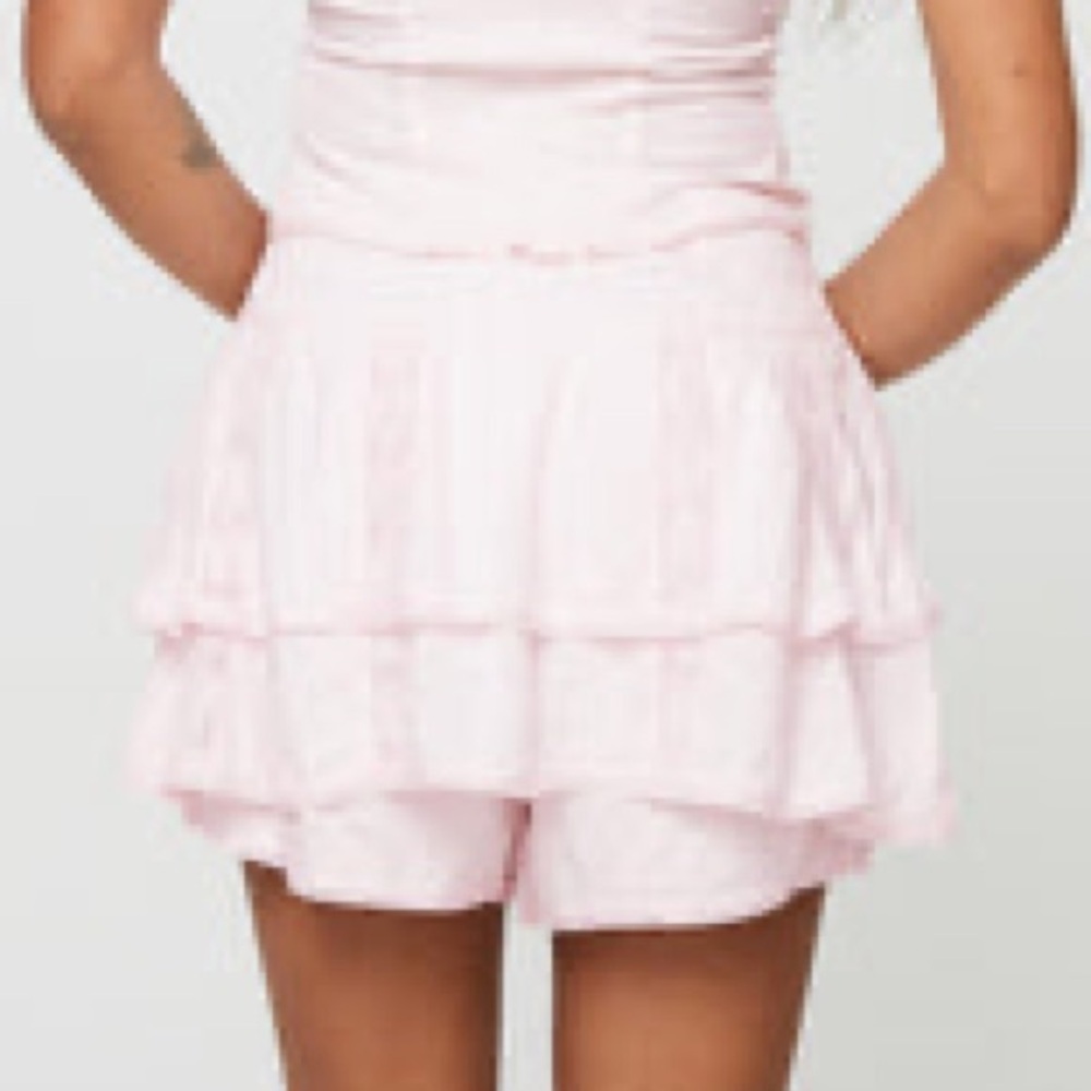Princess Polly Cheyla Blush Pink Lace Tiered Ruffle Skort Shorts NWT Size 8 - Picture 4 of 6